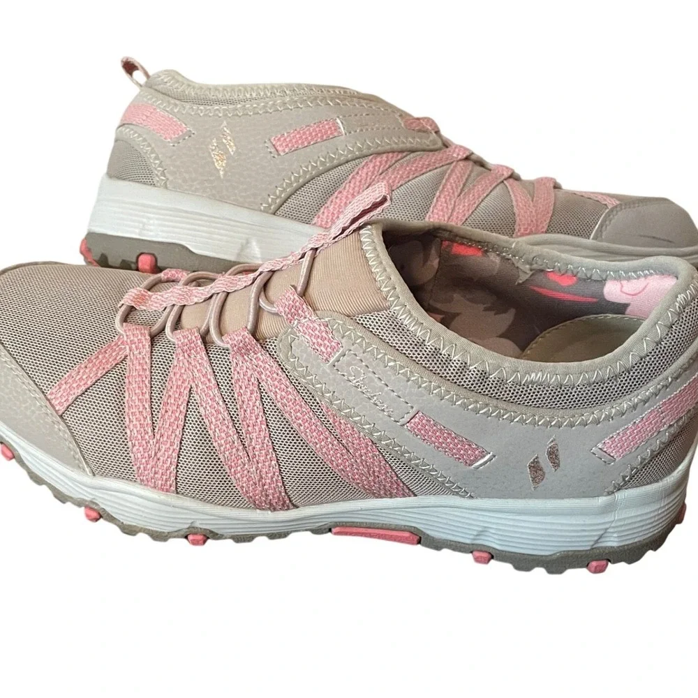 Skechers Air-Cooled Memory Foam‎ Sz 8 Taupe Pink Slip On Bungee Sneakers 158040